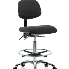 Fabric ESD Chair - High Bench Height with Seat Tilt, Chrome Foot Ring, & ESD Casters in ESD Black Fabric - ESD-FHBCH-CR-T1-A0-CF-EC-ESDBLK