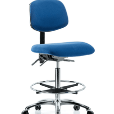 Fabric ESD Chair - High Bench Height with Seat Tilt, Chrome Foot Ring, & ESD Casters in ESD Blue Fabric - ESD-FHBCH-CR-T1-A0-CF-EC-ESDBLU