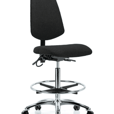 Fabric ESD Chair - High Bench Height with Medium Back, Chrome Foot Ring, & ESD Casters in ESD Black Fabric - ESD-FHBCH-MB-CR-T0-A0-CF-EC-ESDBLK