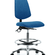 Fabric ESD Chair - High Bench Height with Medium Back, Chrome Foot Ring, & ESD Casters in ESD Blue Fabric - ESD-FHBCH-MB-CR-T0-A0-CF-EC-ESDBLU