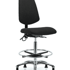 Fabric ESD Chair - High Bench Height with Medium Back, Chrome Foot Ring, & ESD Stationary Glides in ESD Black Fabric - ESD-FHBCH-MB-CR-T0-A0-CF-EG-ESDBLK