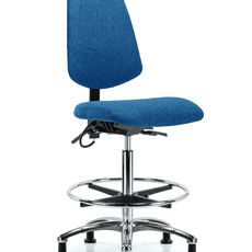 Fabric ESD Chair - High Bench Height with Medium Back, Chrome Foot Ring, & ESD Stationary Glides in ESD Blue Fabric - ESD-FHBCH-MB-CR-T0-A0-CF-EG-ESDBLU