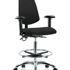 Fabric ESD Chair - High Bench Height with Medium Back, Adjustable Arms, Chrome Foot Ring, & ESD Casters in ESD Black Fabric - ESD-FHBCH-MB-CR-T0-A1-CF-EC-ESDBLK