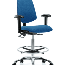 Fabric ESD Chair - High Bench Height with Medium Back, Adjustable Arms, Chrome Foot Ring, & ESD Casters in ESD Blue Fabric - ESD-FHBCH-MB-CR-T0-A1-CF-EC-ESDBLU