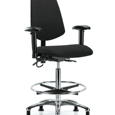 Fabric ESD Chair - High Bench Height with Medium Back, Adjustable Arms, Chrome Foot Ring, & ESD Stationary Glides in ESD Black Fabric - ESD-FHBCH-MB-CR-T0-A1-CF-EG-ESDBLK