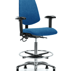 Fabric ESD Chair - High Bench Height with Medium Back, Adjustable Arms, Chrome Foot Ring, & ESD Stationary Glides in ESD Blue Fabric - ESD-FHBCH-MB-CR-T0-A1-CF-EG-ESDBLU