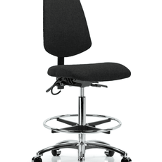 Fabric ESD Chair - High Bench Height with Medium Back, Seat Tilt, Chrome Foot Ring, & ESD Casters in ESD Black Fabric - ESD-FHBCH-MB-CR-T1-A0-CF-EC-ESDBLK