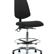 Fabric ESD Chair - High Bench Height with Medium Back, Seat Tilt, Chrome Foot Ring, & ESD Stationary Glides in ESD Black Fabric - ESD-FHBCH-MB-CR-T1-A0-CF-EG-ESDBLK