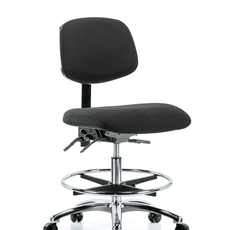 Fabric ESD Chair - Medium Bench Height with Chrome Foot Ring & ESD Casters in ESD Black Fabric - ESD-FMBCH-CR-T0-A0-CF-EC-ESDBLK