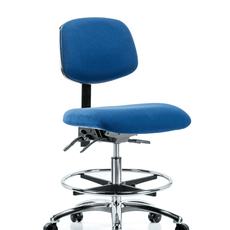 Fabric ESD Chair - Medium Bench Height with Chrome Foot Ring & ESD Casters in ESD Blue Fabric - ESD-FMBCH-CR-T0-A0-CF-EC-ESDBLU