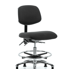 Fabric ESD Chair - Medium Bench Height with Chrome Foot Ring & ESD Stationary Glides in ESD Black Fabric - ESD-FMBCH-CR-T0-A0-CF-EG-ESDBLK