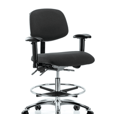 Fabric ESD Chair - Medium Bench Height with Adjustable Arms, Chrome Foot Ring, & ESD Casters in ESD Black Fabric - ESD-FMBCH-CR-T0-A1-CF-EC-ESDBLK