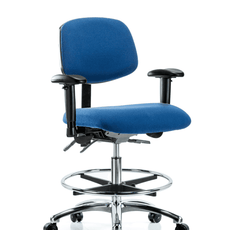 Fabric ESD Chair - Medium Bench Height with Adjustable Arms, Chrome Foot Ring, & ESD Casters in ESD Blue Fabric - ESD-FMBCH-CR-T0-A1-CF-EC-ESDBLU