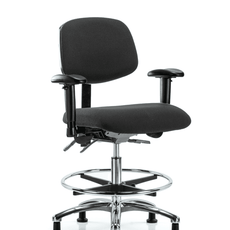 Fabric ESD Chair - Medium Bench Height with Adjustable Arms, Chrome Foot Ring, & ESD Stationary Glides in ESD Black Fabric - ESD-FMBCH-CR-T0-A1-CF-EG-ESDBLK