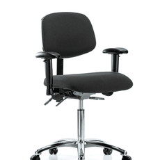 Fabric ESD Chair - Medium Bench Height with Adjustable Arms & ESD Casters in ESD Black Fabric - ESD-FMBCH-CR-T0-A1-NF-EC-ESDBLK
