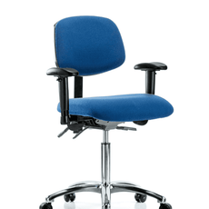 Fabric ESD Chair - Medium Bench Height with Adjustable Arms & ESD Casters in ESD Blue Fabric - ESD-FMBCH-CR-T0-A1-NF-EC-ESDBLU