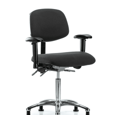 Fabric ESD Chair - Medium Bench Height with Adjustable Arms & ESD Stationary Glides in ESD Black Fabric - ESD-FMBCH-CR-T0-A1-NF-EG-ESDBLK