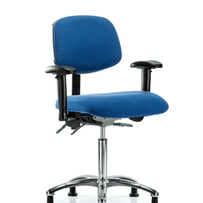 Fabric ESD Chair - Medium Bench Height with Adjustable Arms & ESD Stationary Glides in ESD Blue Fabric - ESD-FMBCH-CR-T0-A1-NF-EG-ESDBLU