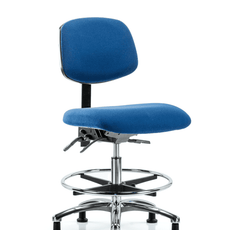 Fabric ESD Chair - Medium Bench Height with Seat Tilt, Chrome Foot Ring, & ESD Stationary Glides in ESD Blue Fabric - ESD-FMBCH-CR-T1-A0-CF-EG-ESDBLU