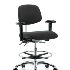 Fabric ESD Chair - Medium Bench Height with Seat Tilt, Adjustable Arms, Chrome Foot Ring, & ESD Casters in ESD Black Fabric - ESD-FMBCH-CR-T1-A1-CF-EC-ESDBLK