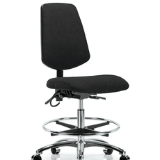 Fabric ESD Chair - Medium Bench Height with Medium Back, Chrome Foot Ring, & ESD Casters in ESD Black Fabric - ESD-FMBCH-MB-CR-T0-A0-CF-EC-ESDBLK