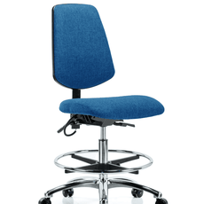 Fabric ESD Chair - Medium Bench Height with Medium Back, Chrome Foot Ring, & ESD Casters in ESD Blue Fabric - ESD-FMBCH-MB-CR-T0-A0-CF-EC-ESDBLU