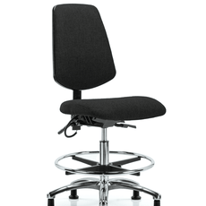 Fabric ESD Chair - Medium Bench Height with Medium Back, Chrome Foot Ring, & ESD Stationary Glides in ESD Black Fabric - ESD-FMBCH-MB-CR-T0-A0-CF-EG-ESDBLK