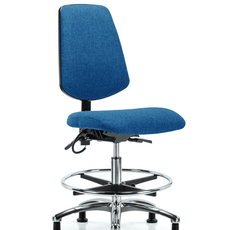 Fabric ESD Chair - Medium Bench Height with Medium Back, Chrome Foot Ring, & ESD Stationary Glides in ESD Blue Fabric - ESD-FMBCH-MB-CR-T0-A0-CF-EG-ESDBLU