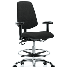 Fabric ESD Chair - Medium Bench Height with Medium Back, Adjustable Arms, Chrome Foot Ring, & ESD Casters in ESD Black Fabric - ESD-FMBCH-MB-CR-T0-A1-CF-EC-ESDBLK