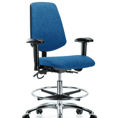 Fabric ESD Chair - Medium Bench Height with Medium Back, Adjustable Arms, Chrome Foot Ring, & ESD Casters in ESD Blue Fabric - ESD-FMBCH-MB-CR-T0-A1-CF-EC-ESDBLU