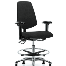 Fabric ESD Chair - Medium Bench Height with Medium Back, Adjustable Arms, Chrome Foot Ring, & ESD Stationary Glides in ESD Black Fabric - ESD-FMBCH-MB-CR-T0-A1-CF-EG-ESDBLK