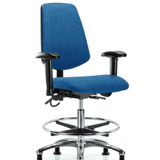 Fabric ESD Chair - Medium Bench Height with Medium Back, Adjustable Arms, Chrome Foot Ring, & ESD Stationary Glides in ESD Blue Fabric - ESD-FMBCH-MB-CR-T0-A1-CF-EG-ESDBLU