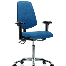 Fabric ESD Chair - Medium Bench Height with Medium Back, Adjustable Arms, & ESD Casters in ESD Blue Fabric - ESD-FMBCH-MB-CR-T0-A1-NF-EC-ESDBLU