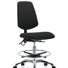 Fabric ESD Chair - Medium Bench Height with Medium Back, Seat Tilt, Chrome Foot Ring, & ESD Casters in ESD Black Fabric - ESD-FMBCH-MB-CR-T1-A0-CF-EC-ESDBLK