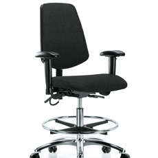 Fabric ESD Chair - Medium Bench Height with Medium Back, Seat Tilt, Adjustable Arms, Chrome Foot Ring, & ESD Casters in ESD Black Fabric - ESD-FMBCH-MB-CR-T1-A1-CF-EC-ESDBLK