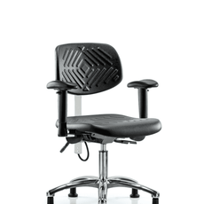 Polyurethane ESD Chair - Desk Height with Adjustable Arms & ESD Stationary Glides - ESD-PDHCH-CR-T0-A1-EG