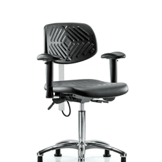 Polyurethane ESD Chair - Medium Bench Height with Adjustable Arms & ESD Stationary Glides - ESD-PMBCH-CR-T0-A1-NF-EG