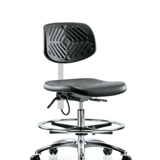 Polyurethane ESD Chair - Medium Bench Height with Chrome Foot Ring, Seat Tilt, & ESD Casters - ESD-PMBCH-CR-T1-A0-CF-EC