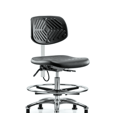 Polyurethane ESD Chair - Medium Bench Height with Chrome Foot Ring, Seat Tilt, & ESD Stationary Glides - ESD-PMBCH-CR-T1-A0-CF-EG