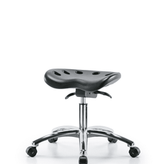 Polyurethane ESD Tractor Sit-Stand Stool Chrome - Desk Height with ESD Casters in ESD Black Polyurethane - ESD-PTDHSO-CR-EC