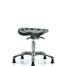 Polyurethane ESD Tractor Sit-Stand Stool Chrome - Desk Height with ESD Stationary Glides in ESD Black Polyurethane - ESD-PTDHSO-CR-EG