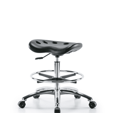 Polyurethane ESD Tractor Stool Chrome - Medium Bench Height with Chrome Foot Ring & ESD Casters in ESD Black Polyurethane - ESD-PTMBSL-CR-CF-EC