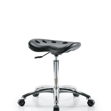 Polyurethane ESD Tractor Stool Chrome - Medium Bench Height with ESD Casters in ESD Black Polyurethane - ESD-PTMBSL-CR-NF-EC