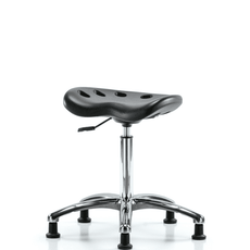 Polyurethane ESD Tractor Stool Chrome - Medium Bench Height with ESD Stationary Glides in ESD Black Polyurethane - ESD-PTMBSL-CR-NF-EG