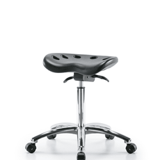 Polyurethane ESD Tractor Sit-Stand Stool Chrome - Medium Bench Height with ESD Casters in ESD Black Polyurethane - ESD-PTMBSO-CR-NF-EC