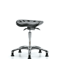 Polyurethane ESD Tractor Sit-Stand Stool Chrome - Medium Bench Height with ESD Stationary Glides in ESD Black Polyurethane - ESD-PTMBSO-CR-NF-EG