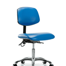 Vinyl ESD Chair - Desk Height with ESD Casters in ESD Blue Vinyl - ESD-VDHCH-CR-T0-A0-EC-ESDBLU