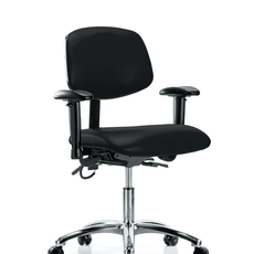 Vinyl ESD Chair - Desk Height with Adjustable Arms & ESD Casters in ESD Black Vinyl - ESD-VDHCH-CR-T0-A1-EC-ESDBLK