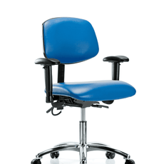 Vinyl ESD Chair - Desk Height with Adjustable Arms & ESD Casters in ESD Blue Vinyl - ESD-VDHCH-CR-T0-A1-EC-ESDBLU