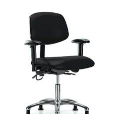 Vinyl ESD Chair - Desk Height with Adjustable Arms & ESD Stationary Glides in ESD Black Vinyl - ESD-VDHCH-CR-T0-A1-EG-ESDBLK